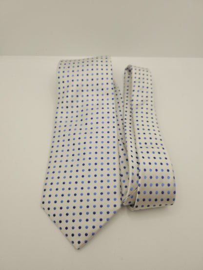 Charles Tyrwhitt Silk Tie Mens White Blue Polka Dots Classic Y2k Neck Tie BX11