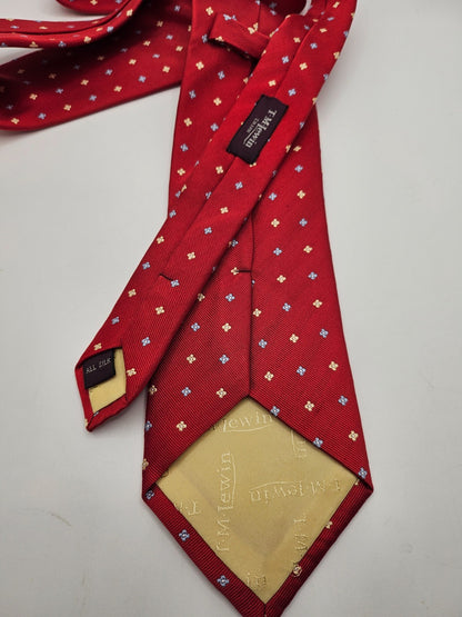 T.M. Lewin Silk Tie Mens Red Geometric Foulard Star Dot Vintage Neck Tie BX20