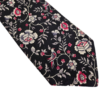 YSL Yves Saint Laurent Mens Silk Tie Floral Print Vtg Retro Wedding Neck Tie R9