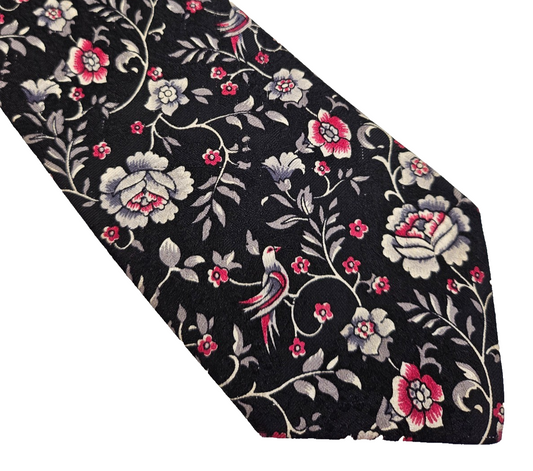 YSL Yves Saint Laurent Mens Silk Tie Floral Print Vtg Retro Wedding Neck Tie R9