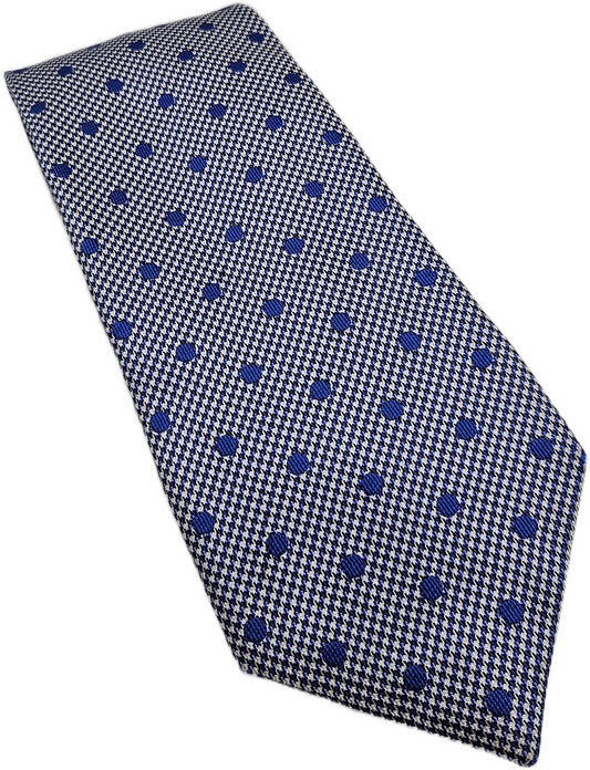 Charles Tyrwhitt Silk Tie Mens Blue White Houndstooth Polka Dot Vtg Necktie BX23
