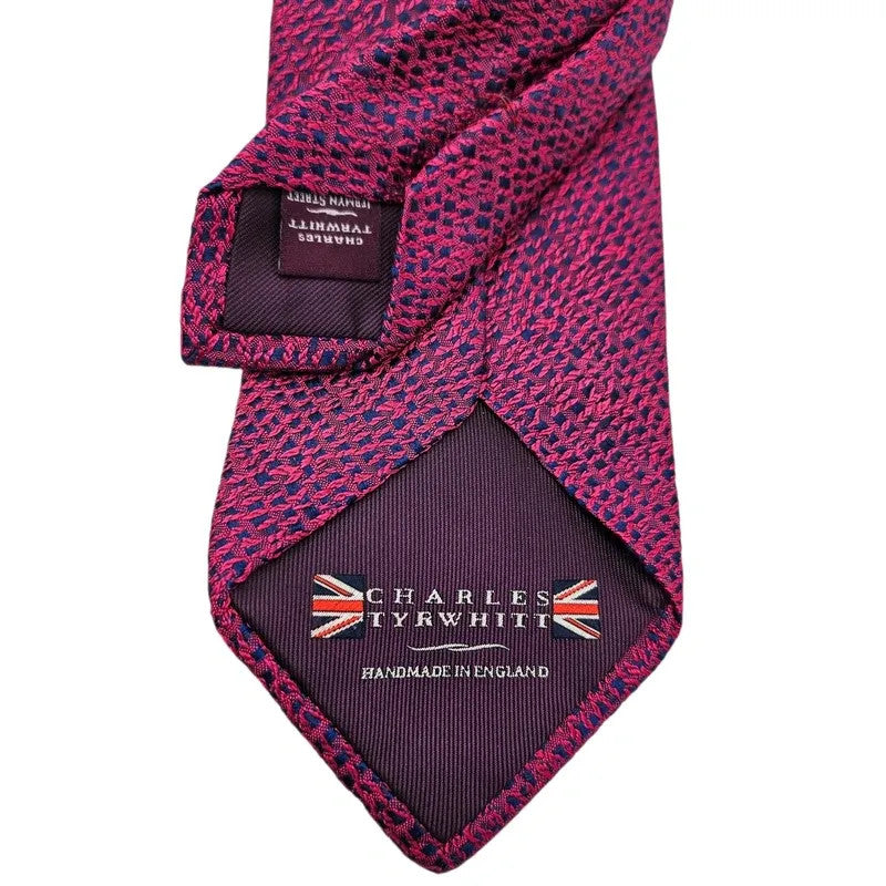 Charles Tyrwhitt Men's Pink & Navy Lace Like Loose Woven Silk Tie