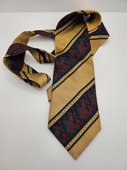 Breuer Mens Silk Tie Gold Black Paisley Statement Vtg Retro Wedding Neck Tie R1