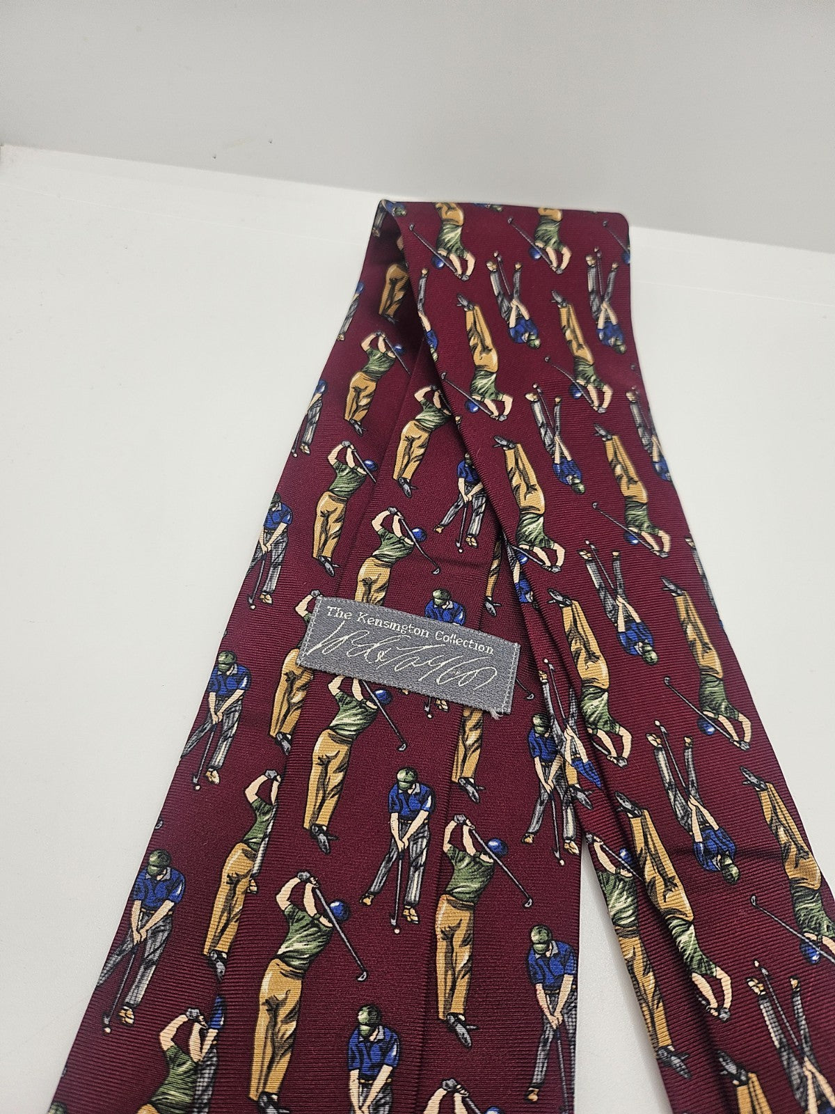 Kensington Silk Tie Men Burgundy Novelty Golf Wedding Retro Vintage Necktie BX24