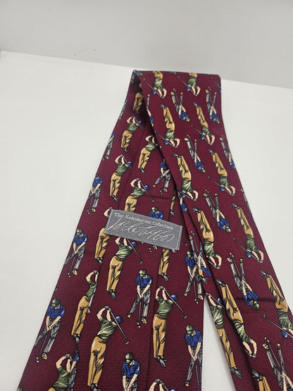 Kensington Silk Tie Men Burgundy Novelty Golf Wedding Retro Vintage Necktie BX24