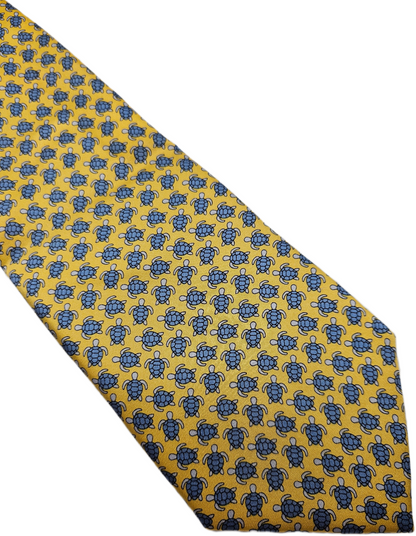 Marks & Spencer Silk Tie Mens Yellow Blue Sea Turtle Novelty Retro Neck Tie BX2