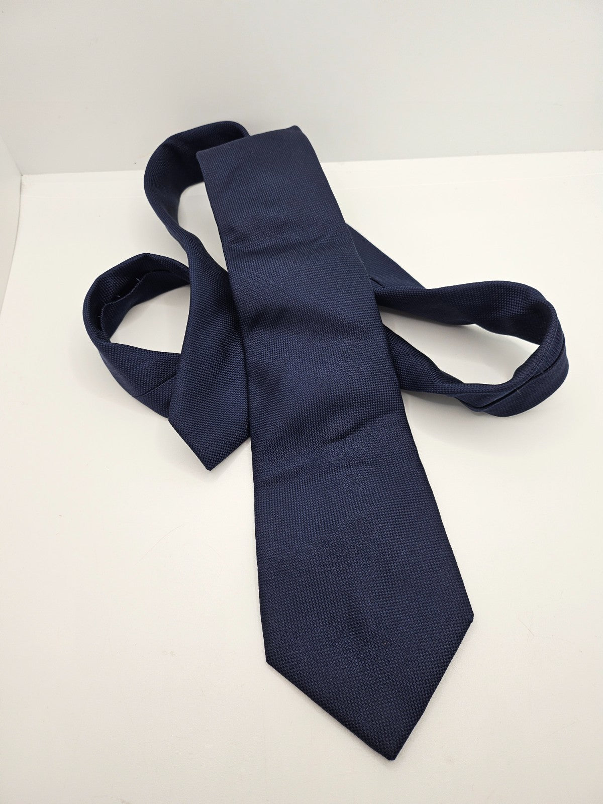T.M. Lewin Silk Tie Mens Navy Blue Textured Classic Vintage Retro Neck Tie BX26
