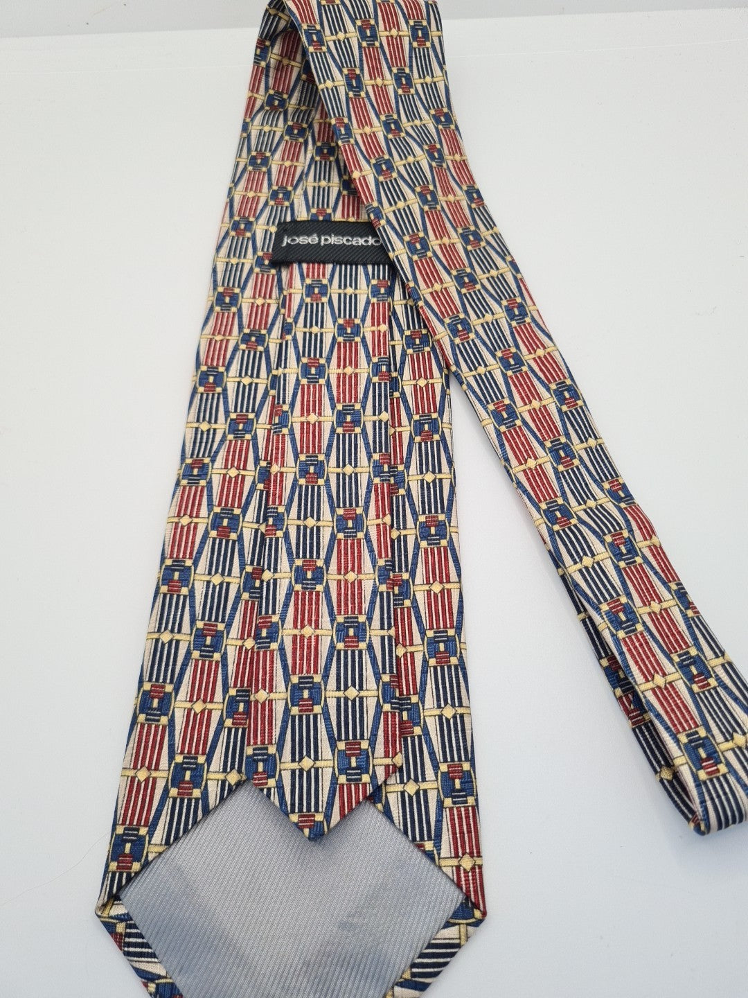 Red / Blue Vintage Belt Pattern Wide Silk Tie | Designer Mens Tie UK Vintage Mens Tie UK BX14