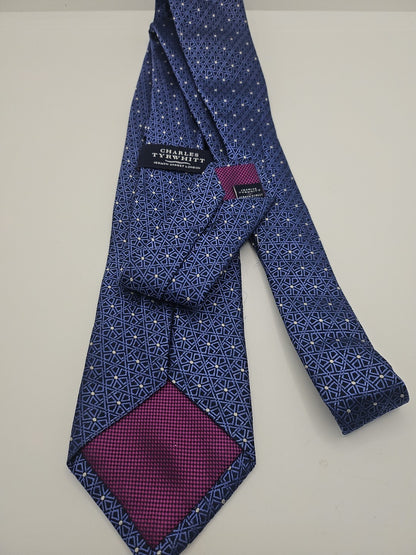 Charles Tyrwhitt Blue Geometric Mens Silk Tie Wedding Formal Neck Tie BX15