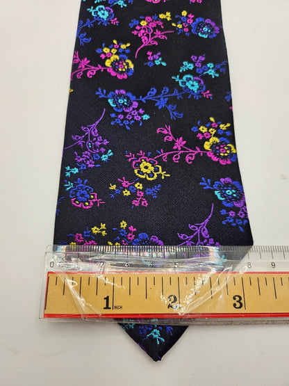 Marks & Spencer Silk Tie Mens Black Floral Statement Wedding Retro Neck Tie BX20