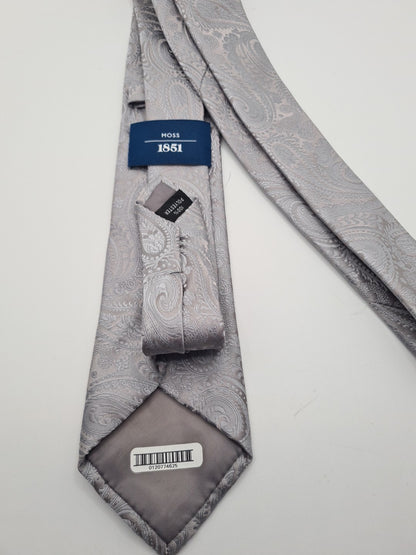 Moss Silver Paisley Jacquard Mens Silk Tie Classic Designer Necktie Paisley Vintage Mens Tie UK BX11