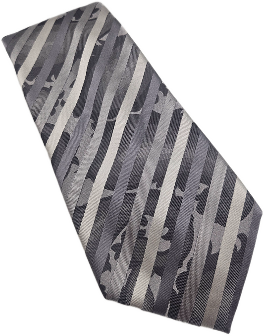 John Francomb Silk Tie Mens Grey Silver Striped Classic Wedding Vtg Necktie BX18