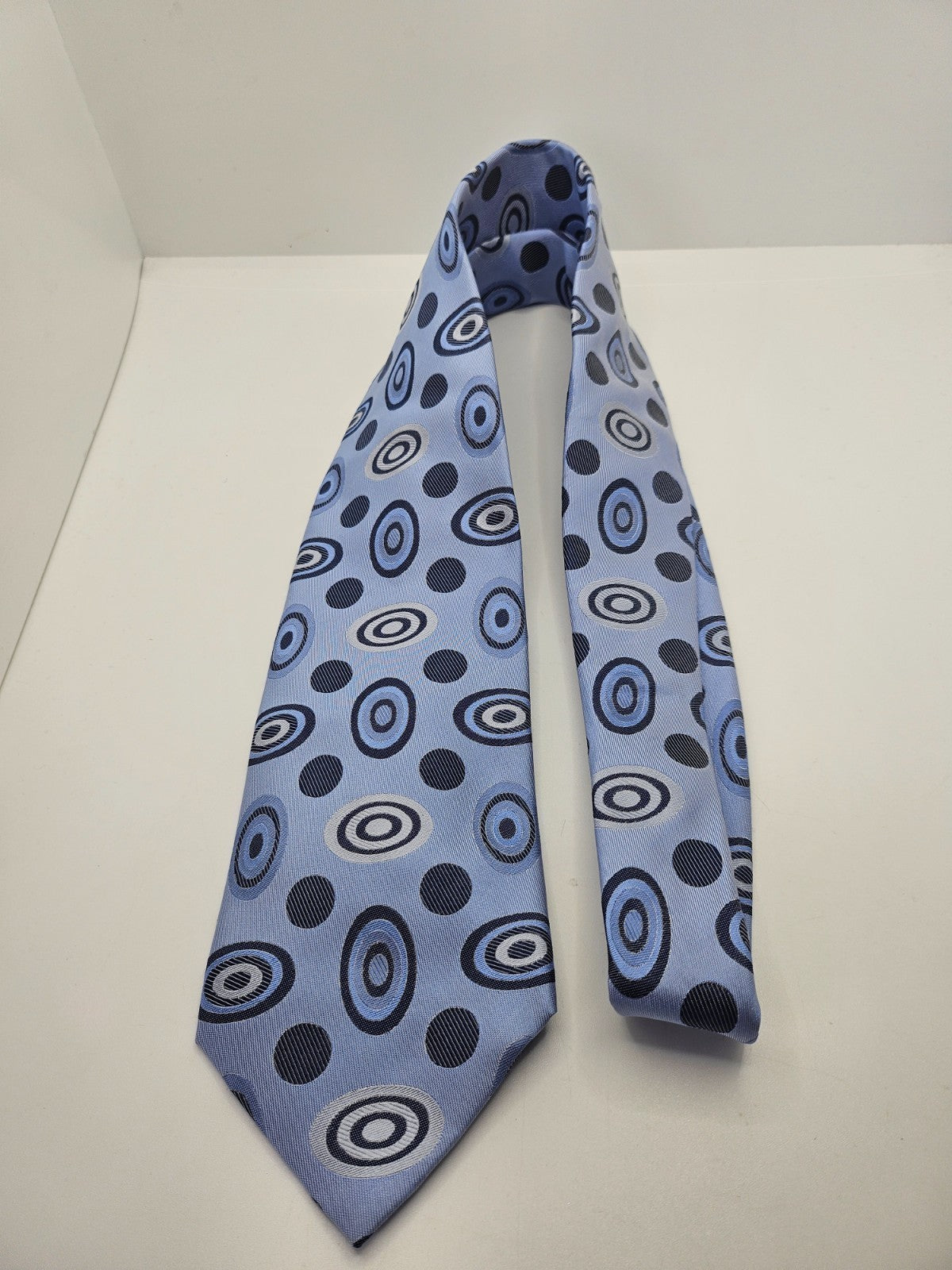 Van Buck Silk Tie Mens Blue White Geometric Pattern Vintage Wedding Neck Tie BX2