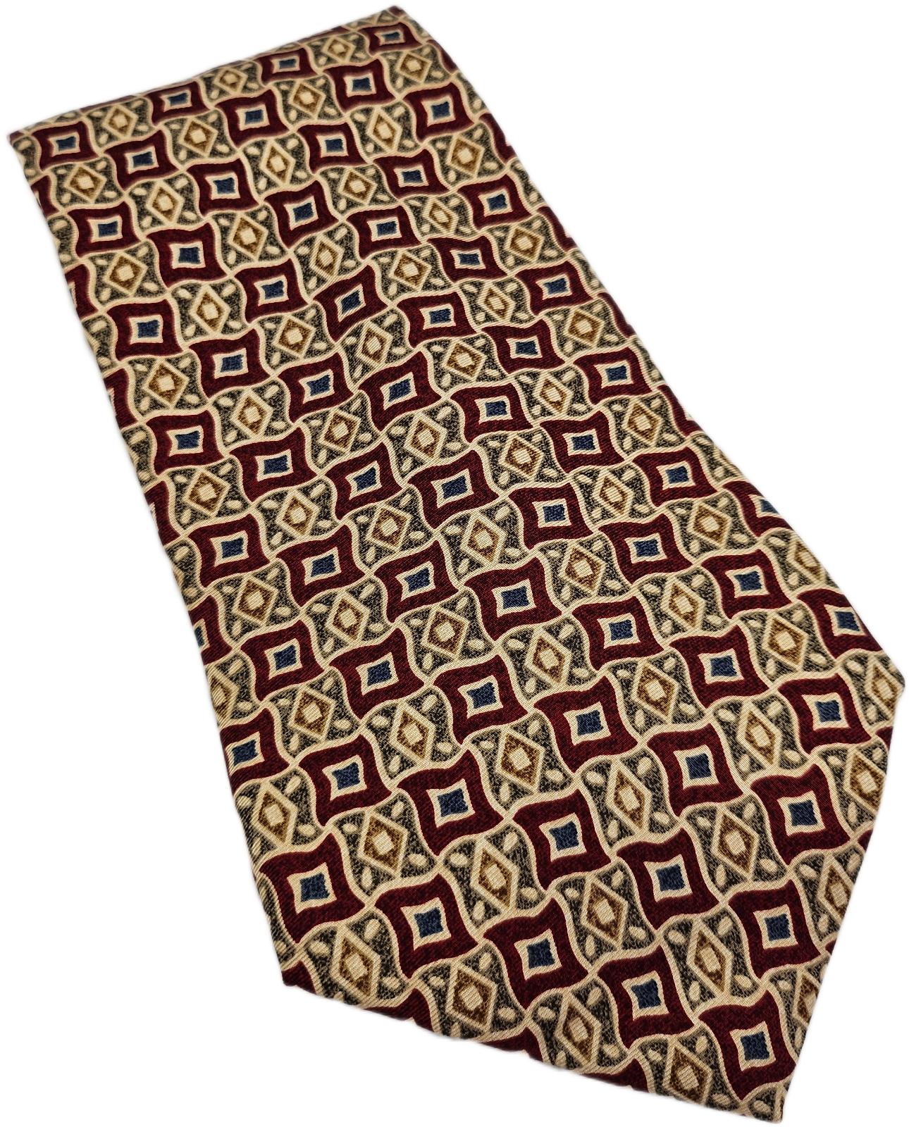 Chaps Ralph Lauren Silk Tie Mens Red Gold Geometric Wedding Retro Neck Tie BX59