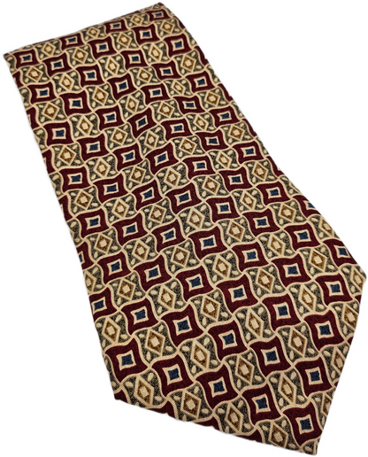 Chaps Ralph Lauren Silk Tie Mens Red Gold Geometric Wedding Retro Neck Tie BX59