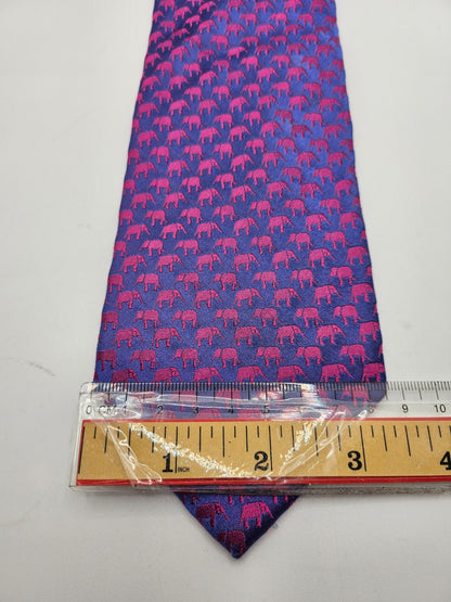Marks & Spencer Silk Tie Mens Blue Pink Micro Elephant Novelty Vtg Neck Tie BX26