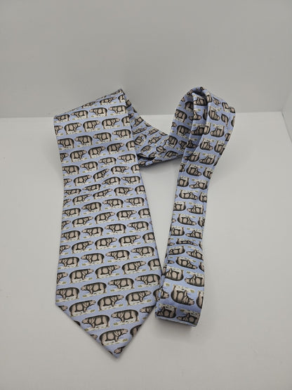 Fox & Chave Hippo Safari print Mens Silk Tie Wedding Formal Neck Tie BX18