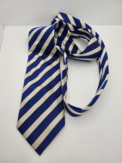 Charles Tyrwhitt Mens Silk Tie Blue White Stripe Vtg Retro Wedding Neck Tie R1