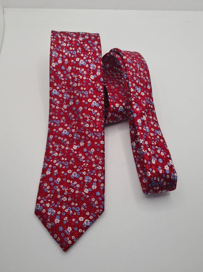 Paul Costelloe Red Flower Mens Silk Tie Classic Designer Necktie Formal Vintage Mens Tie UK BX10