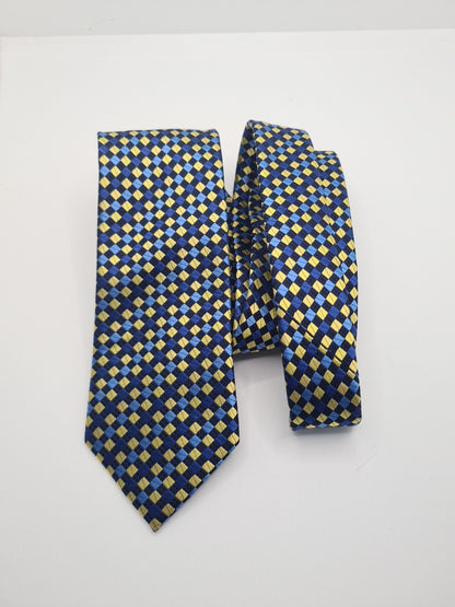 Paul Costelloe Blue Yellow Geometric Mens Silk Tie Classic Designer Necktie Geometric Vintage Mens Tie UK BX12