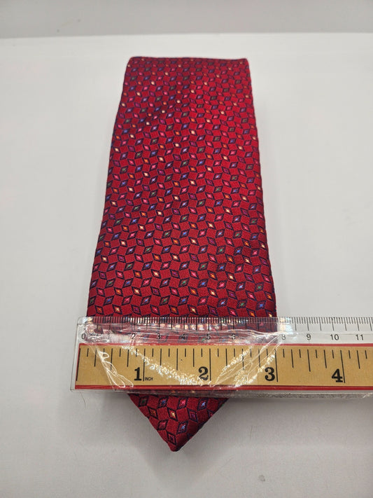 Charles Tyrwhitt Silk Tie Mens Red Colorful Geometric Classic Y2k Neck Tie BX13