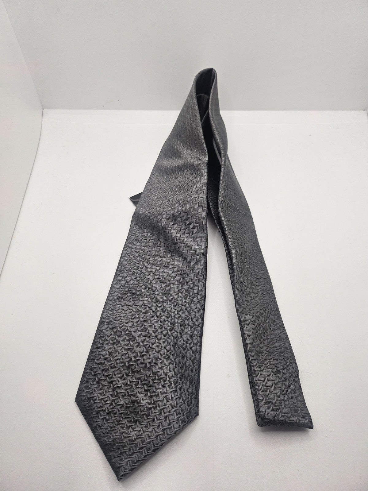 Hisdern Silk Tie Mens Charcoal Grey Herringbone Business Vtg Retro Neck Tie BX24