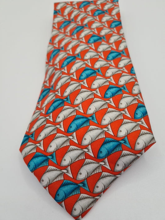 Red Italian Fish Pattern Novelty Silk Tie | Designer Mens Tie UK Vintage Mens Tie UK BX14