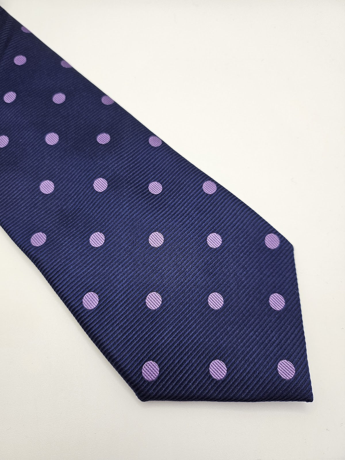 T.M.Lewin Mens Silk Tie Blue Purple Dotted Vtg Retro Wedding Neck Tie