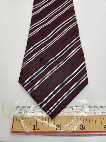 T.M.Lewin Mens Silk Tie Burgundy Blue Striped Vtg Retro Wedding Neck Tie