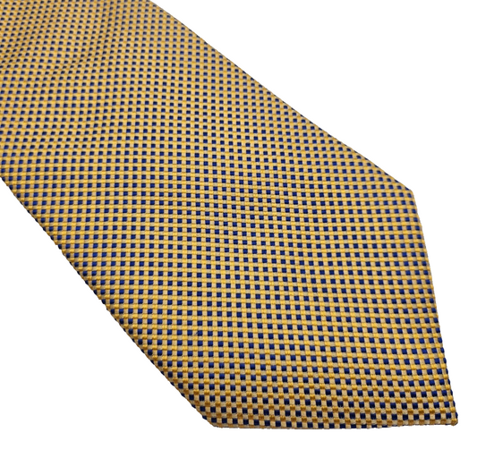 Charles Tyrwhitt Mens Silk Tie Gold Blue Woven Check Vtg Retro Wedding Neck Tie