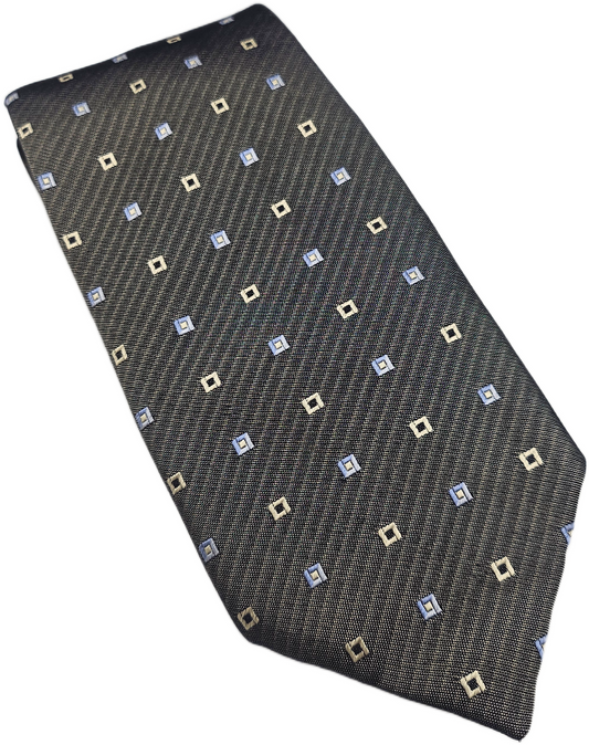 Marks & Spencer Silk Tie Mens Grey Blue Geometric Wedding Vintage Neck Tie BX24
