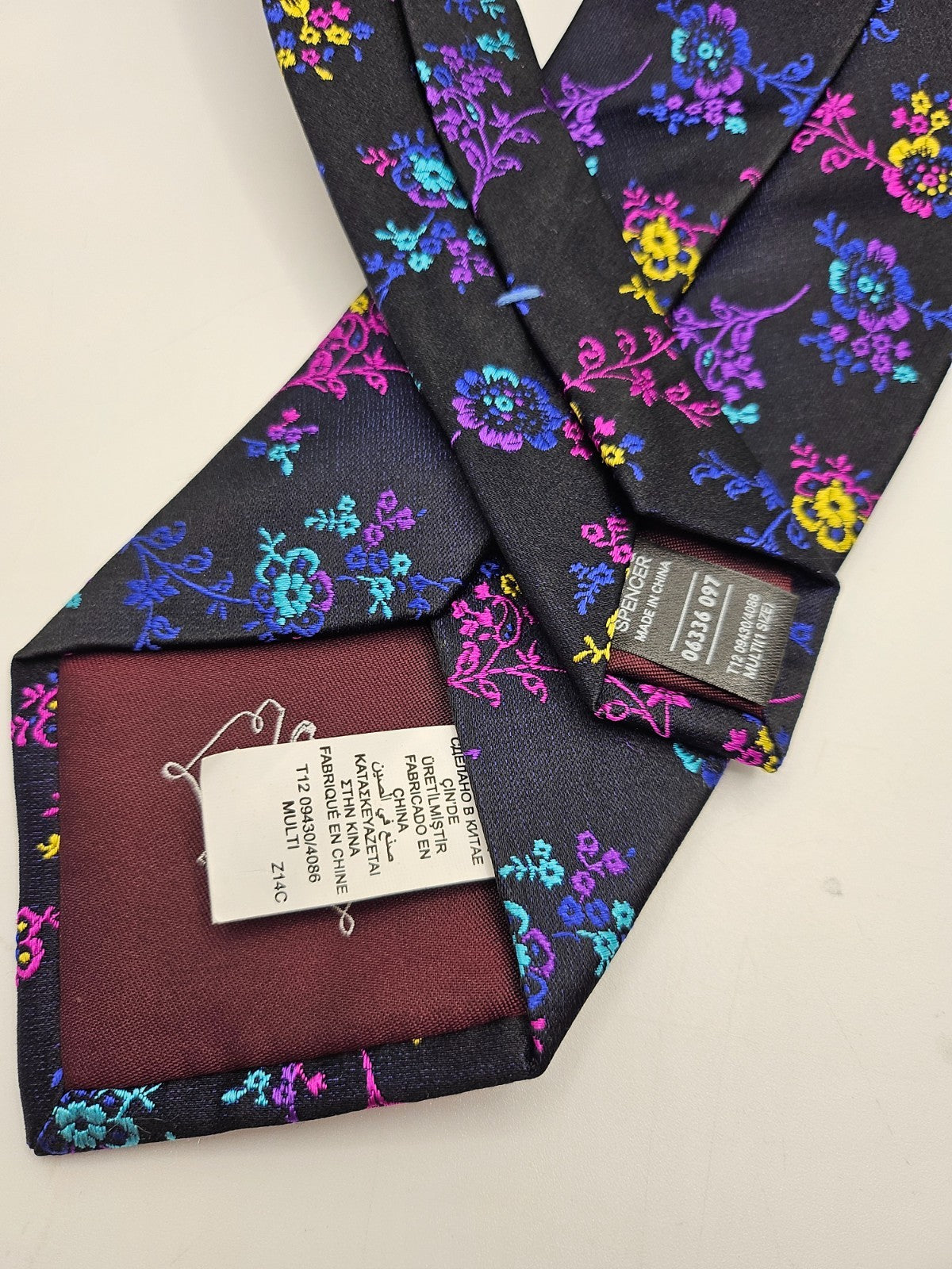 Marks & Spencer Silk Tie Mens Black Floral Statement Wedding Retro Neck Tie BX20