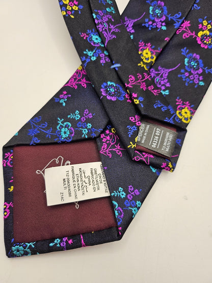 Marks & Spencer Silk Tie Mens Black Floral Statement Wedding Retro Neck Tie BX20