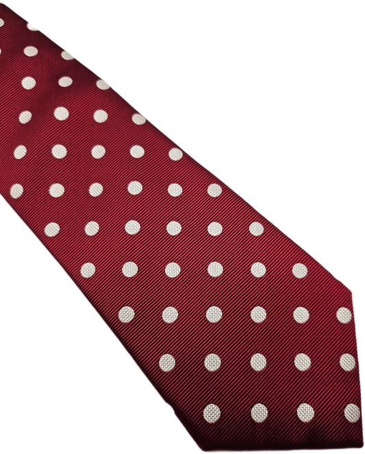 Austin Reed Red White Woven Polka Dot Silk Tie