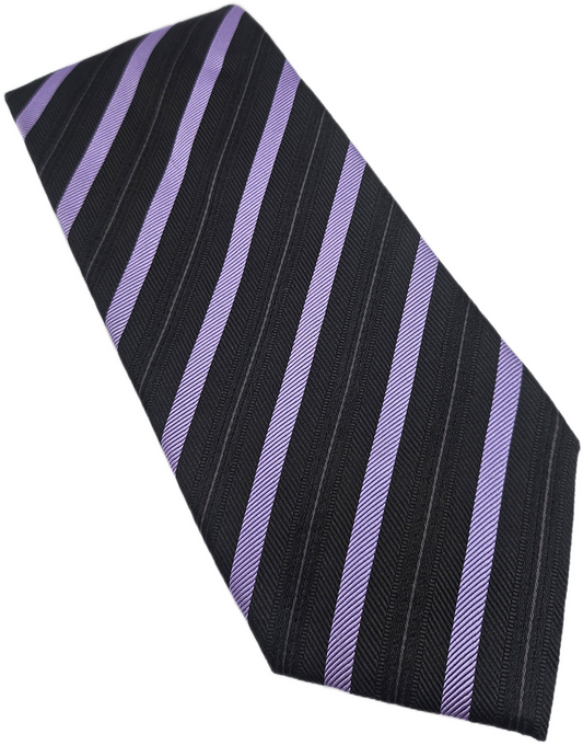 Hugo Boss Silk Tie Mens Black Purple Striped Textured Designer Vtg Neck Tie BX24
