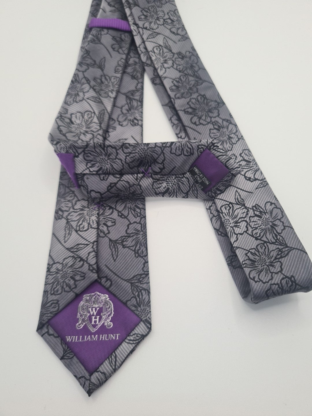 William Hunt Grey Flower Mens Silk Tie Classic Designer Necktie Formal Vintage Mens Tie UK BX6
