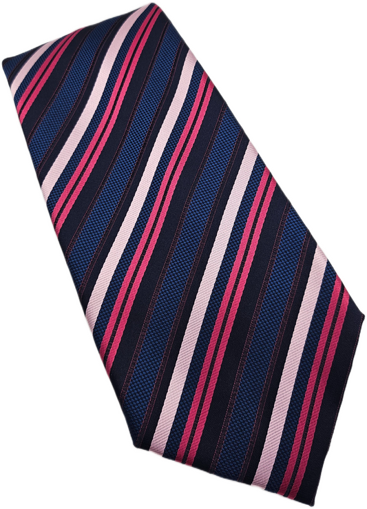 Marks & Spencer Polyester Tie Mens Blue Pink Lilac Striped Vintage Neck Tie BX12