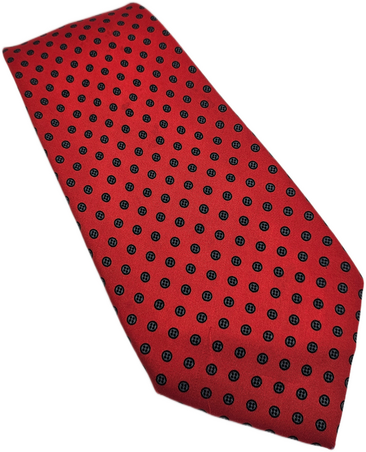 Vintage Mens Silk Tie Linea Studio Red Black Polka Dot Business Neck Tie BX25