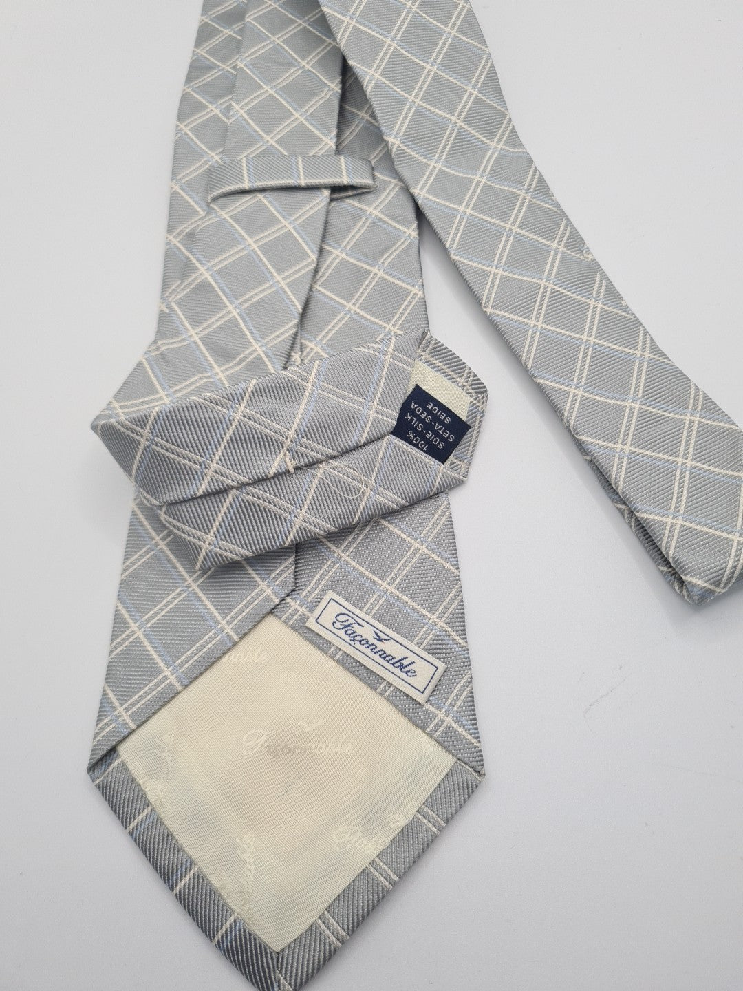 Silver Grey Check pattern Mens Silk Tie Classic Designer Necktie Vintage Mens Tie UK BX6