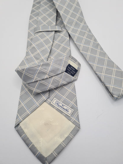 Silver Grey Check pattern Mens Silk Tie Classic Designer Necktie Vintage Mens Tie UK BX6