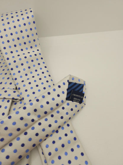 Charles Tyrwhitt Silk Tie Mens White Blue Polka Dots Classic Y2k Neck Tie BX11