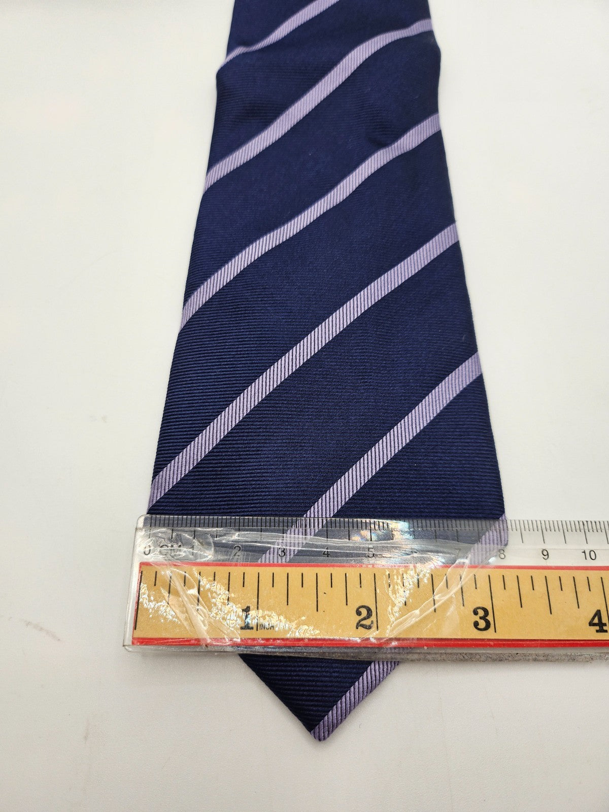 T.M. Lewin Silk Tie Mens Navy Purple Diagonal Pinstripe Vintage Neck Tie BX26