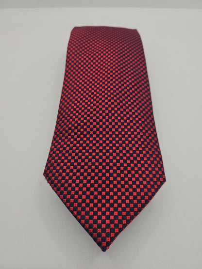Savoy Red / Blue Chequered Pattern Mens Silk Tie Wedding Formal Neck Tie BX16
