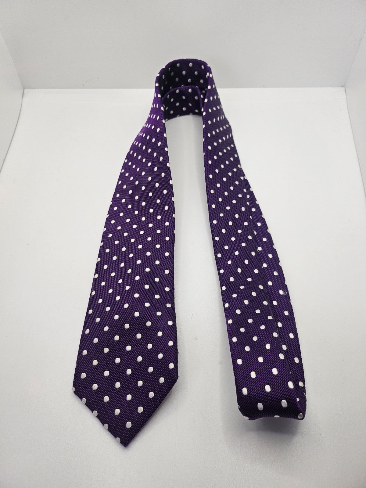 Van Buck Silk Tie Mens Purple White Polka Dot Textured Vtg Wedding Neck Tie BX2