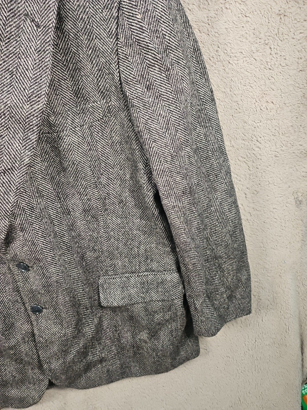 Men’s Harris Tweed Jacket 46R Chest Grey Herringbone Pattern TB3