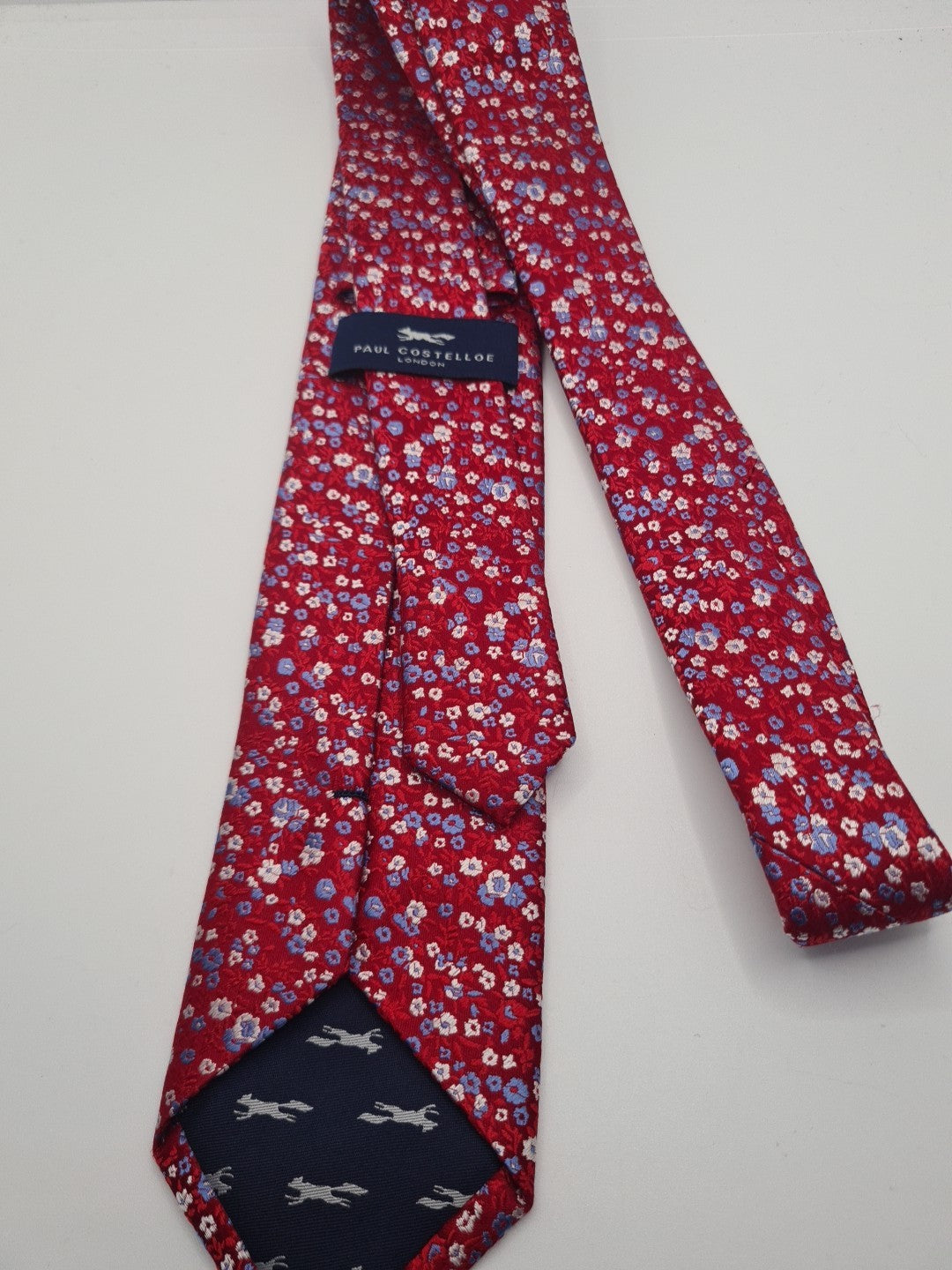 Paul Costelloe Red Flower Mens Silk Tie Classic Designer Necktie Formal Vintage Mens Tie UK BX10