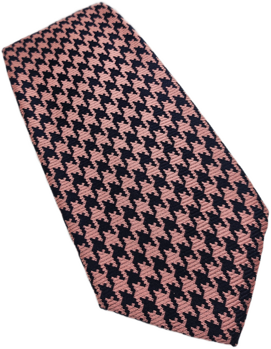Harvie & Hudson Silk Tie Mens Pink Black Houndstooth Vintage Retro Neck Tie BX24