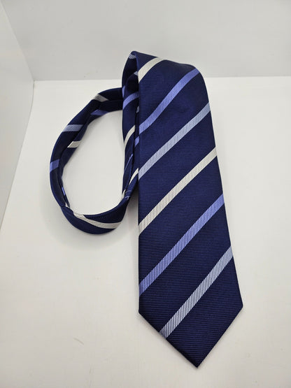 T.M. Lewin Silk Tie Mens Navy Blue Diagonal Repp Stripe Vintage Neck Tie BX26