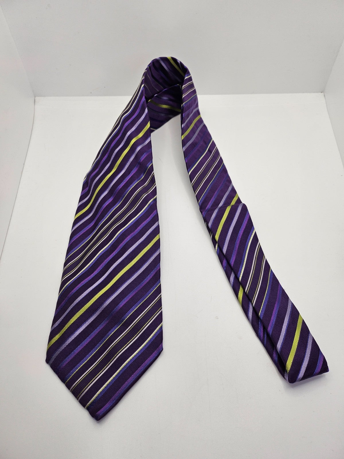 Jaeger Silk Tie Mens Purple Lime Striped Designer Business Wedding Necktie BX23
