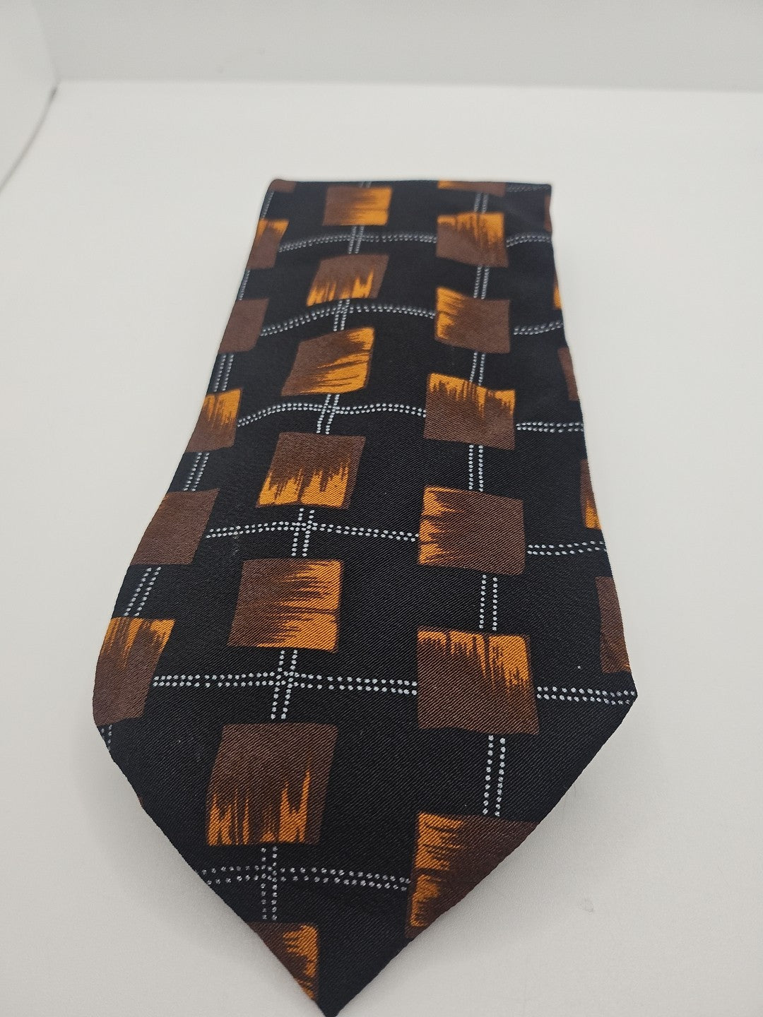Vintage Hugo Boss Retro pattern Black Mens Silk Tie Wedding Formal Neck Tie BX15